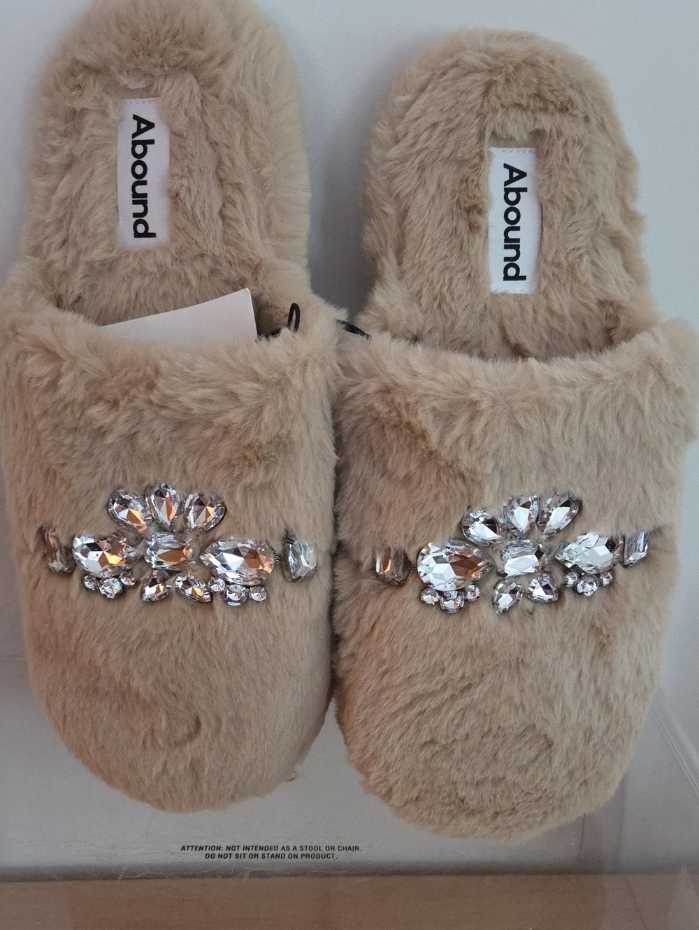 Abound Tan Faux Fur Jeweled Slip-On Slippers NWT Size Lg. 9-10